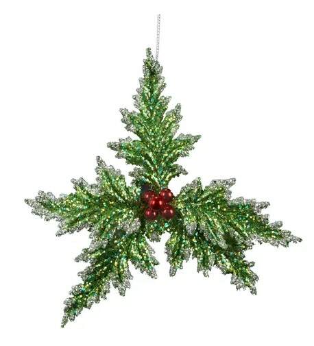 Item 105177 Glitter Holly Leaf Ornament