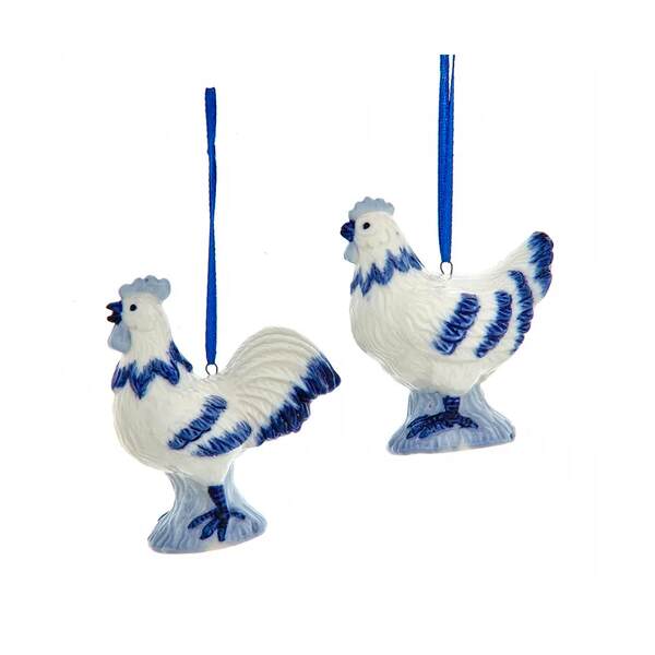 Item 105211 Blue White Rooster/Hen Ornament