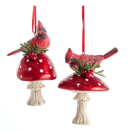 Item 105390 Cardinal On Mushroom Ornament