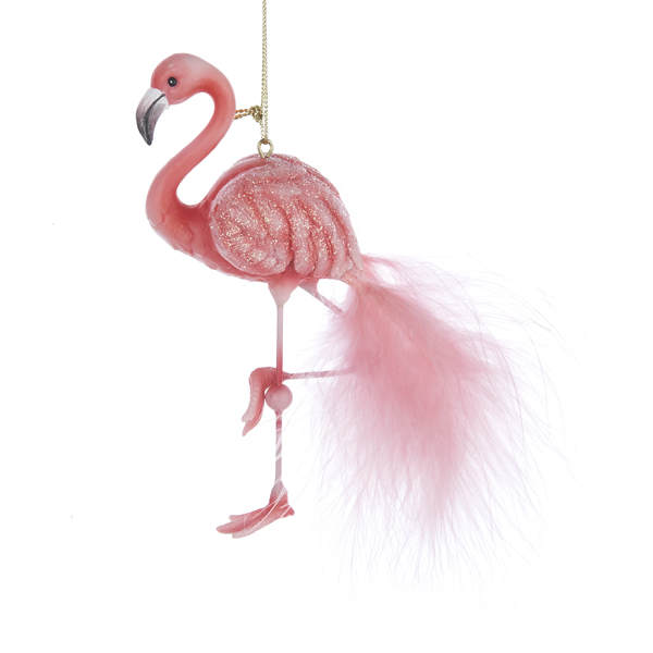 Item 105776 Pink Flamingo With Feathery Tail Ornament