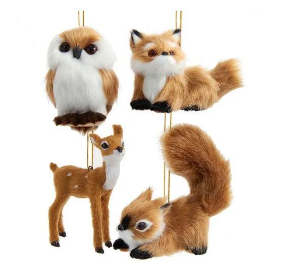Item 105833 Furry Brown Deer/Squirrel/Owl/Fox Ornament