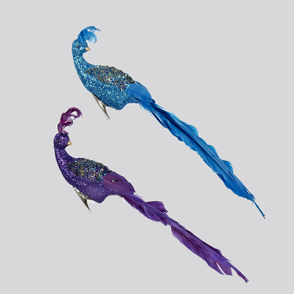 Item 105983 Blue & Purple Peacock With Feathery Tail Clip-On Ornament