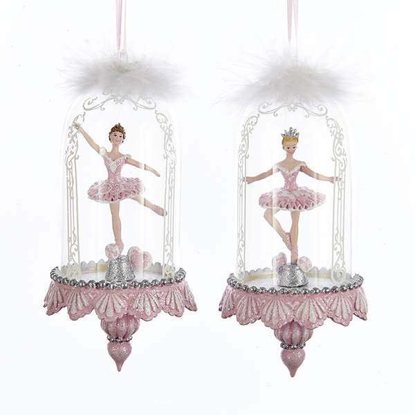 Item 106207 Pink Ballerina In Clear Dome With Feathery Top Ornament