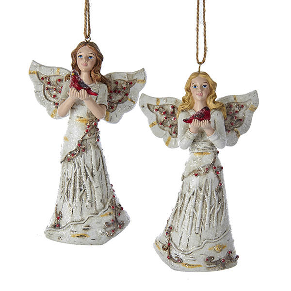 Item 106210 Birch Angel Holding Cardinal Ornament