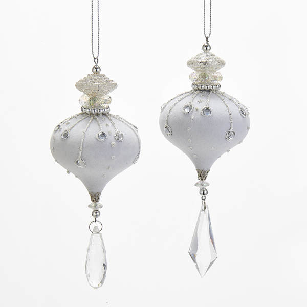 Item 106271 White/Silver Onion With Jewel Drop Ornament