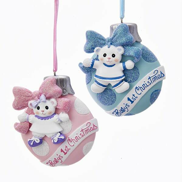 Item 106325 Baby's First Christmas Girl/Boy Ball With Bear Ornament