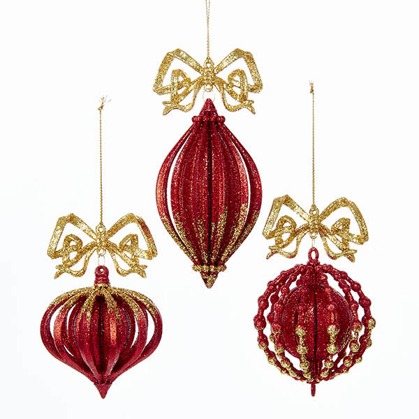 Item 106432 Red/Gold Onion/Finial/Ball With Bow Ornament