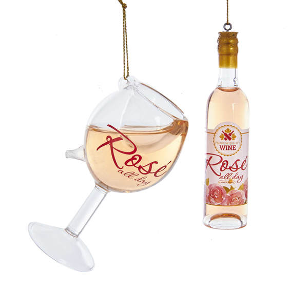Item 106579 Rose Wine Glass/Bottle Ornament