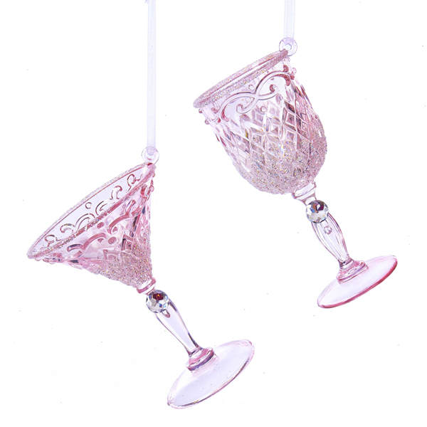 Item 106582 Pink Glittered Wine Glass Ornament