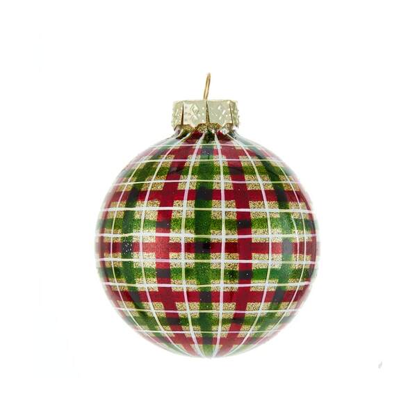 Item 106624 Red and Green Plaid Glass Ball