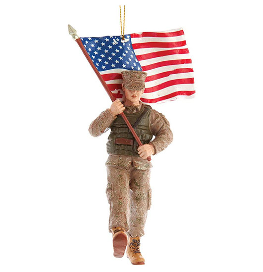 Item 106902 Marine Soldier With American Flag Ornament