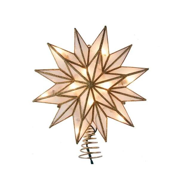 Item 107017 12 Point Gold Capiz Star Tree Topper With 10 Lights