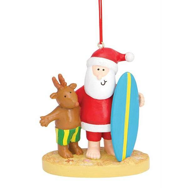 Item 108044 Santa And Friend With Surfboard Ornament