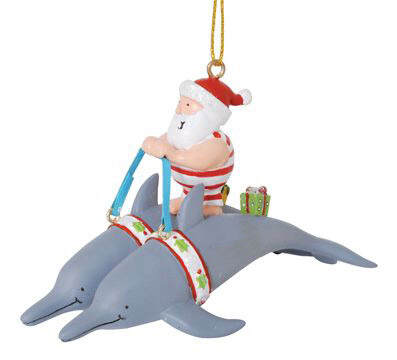 Item 108057 Dolphins Pulling Santa Ornament