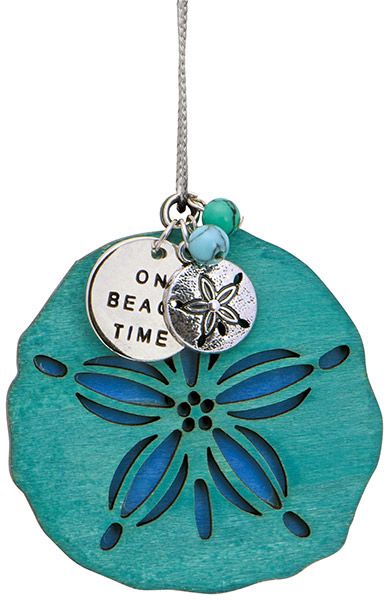 Item 108068 Blue-green Sand Dollar With Charm Ornament - Myrtle Beach