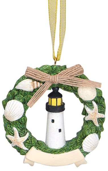 Item 108112 Lighthouse In Wreath Ornament - Outer Banks