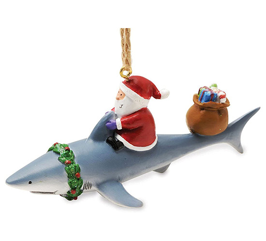 Item 108146 Santa Riding Shark Ornament