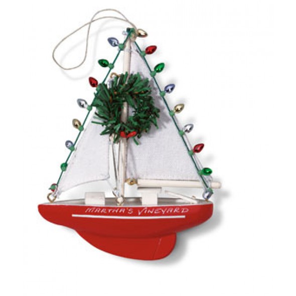 Item 108295 Red Sailboat With Lights Ornament