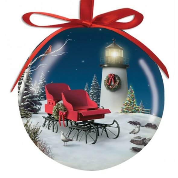 Item 108420 Outer Banks, NC Red Sleigh & Lighthouse Ball Ornament