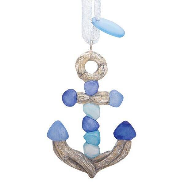 Item 108838 Driftwood And Sea Glass Anchor Ornament