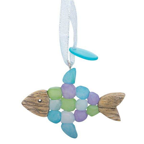Item 108853 Driftwood And Seaglass Fish Ornament