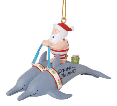 Item 108890 Santa Riding Dolphins Ornament - Outer Banks