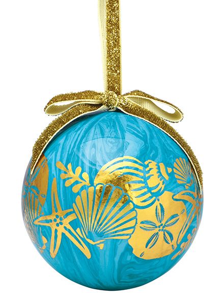 Item 109052 Gold/Blue Sea Life Ball Ornament - Outer Banks