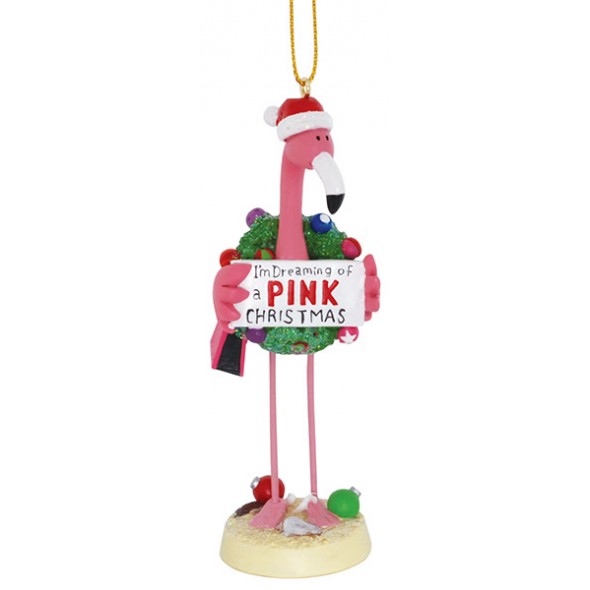 Item 109267 Dreaming Of Pink Christmas Flamingo Ornament - Myrtle Beach