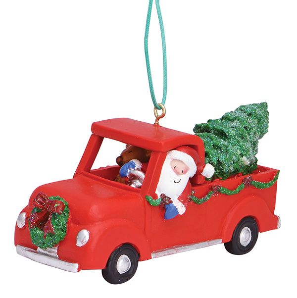Item 109361 Santa In Red Pickup Truck With Tree Ornament
