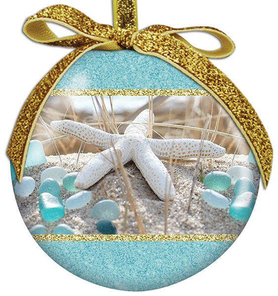 Item 109945 Starfish/Sea Glass Ball Ornament - Outer Banks