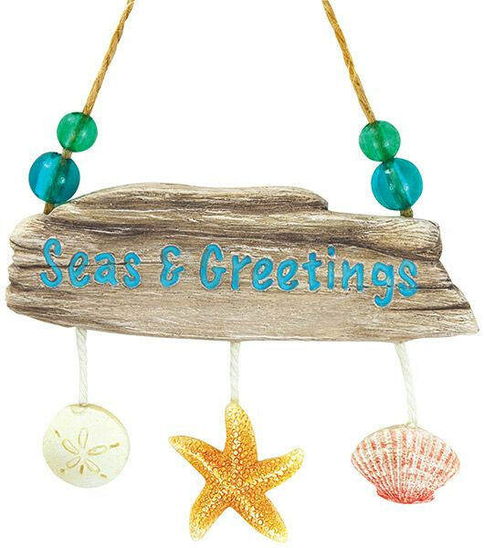 Item 109987 Faux Driftwood Seas and Greetings Shells Ornament