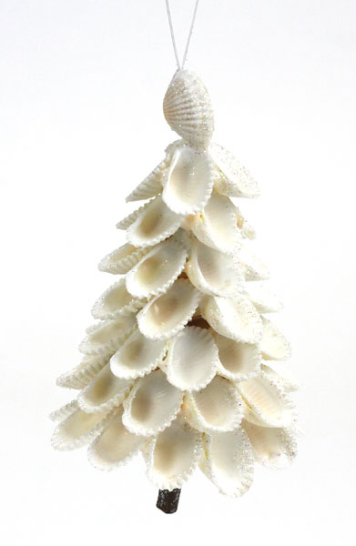Item 115033 White Glittered Arc Shell Christmas Tree Ornament