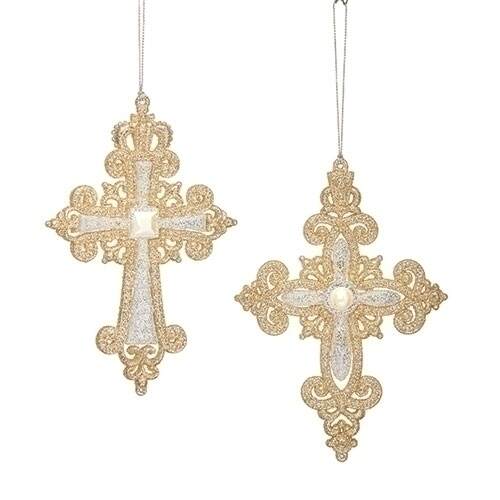 Item 134108 Silver/Gold Glitter Cross Ornament