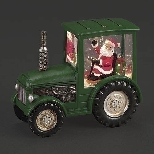 Item 134155 Lighted Shimmer Green Tractor With Santa