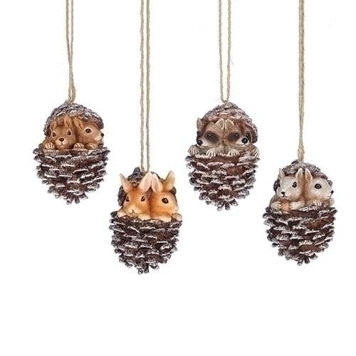 Woodland Animals cone cone//wood bristle Christmas Decoration set of 3 Orange