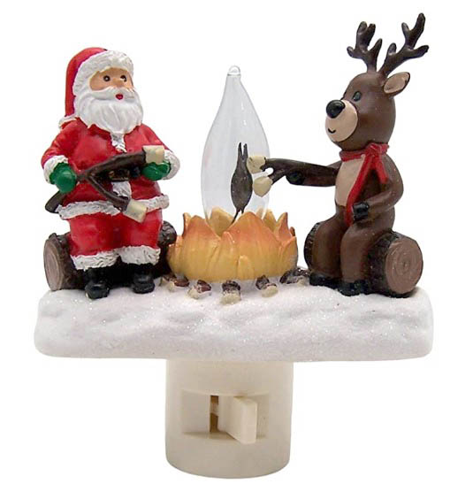 Item 134438 Santa and Reindeer Campfire Nightlight