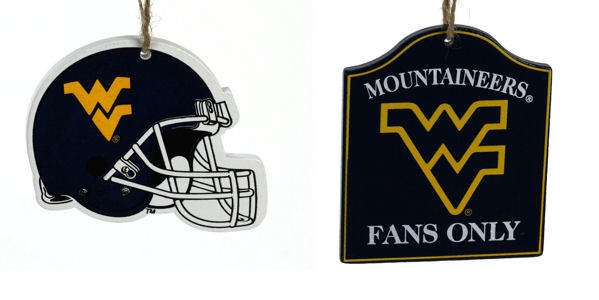 Item 141194 West Virginia University Mountaineers Helmet/Fans Only Sign Ornament