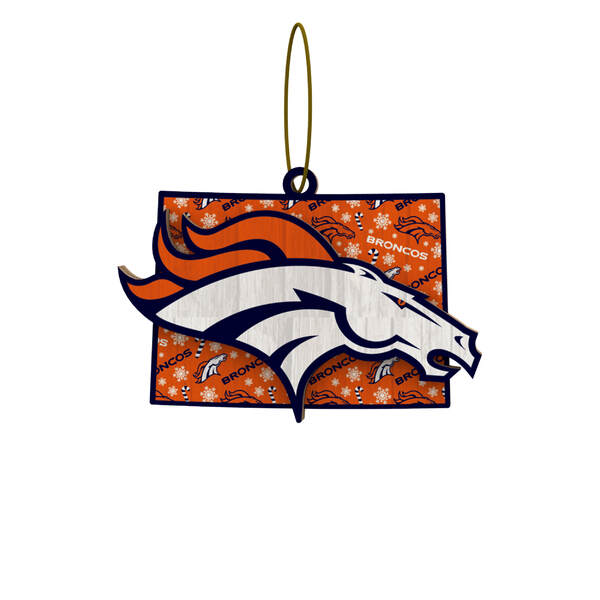Item 143412 Denver Broncos Wood State Ornament