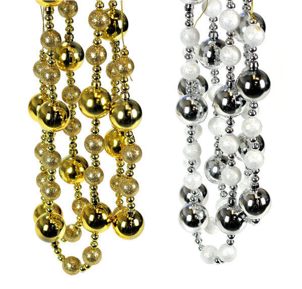 Item 146534 6 Foot Gold/Silver & White Bead Garland