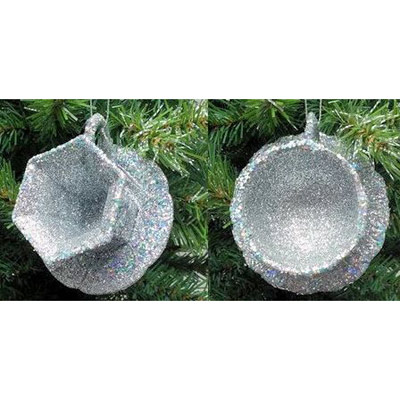 Item 146889 Glittered Silver Teacup With Saucer Ornament