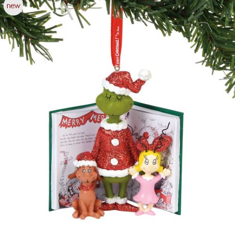 Item 156244 Grinch, Cindy and Max With Book Ornament