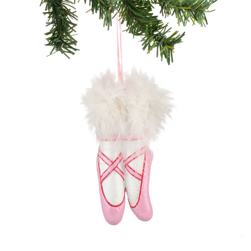 Item 156722 Pair of Pink Ballet Slippers With Feathery Top Ornament