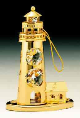 Item 161058 Gold Crystal Small Lighthouse Ornament