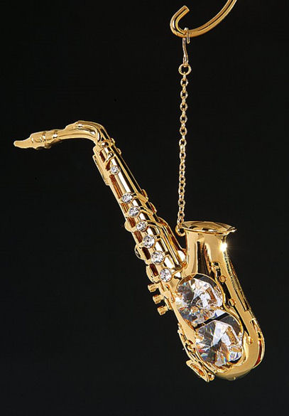 Item 161101 Gold Crystal Saxophone Ornament
