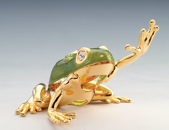 Item 161154 Gold Crystal Waving Frog Ornament