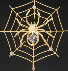 Item 161156 Gold Crystal Spider With Web Ornament