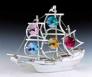 Item 161189 Silver Crystal Ship Ornament