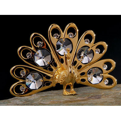 Item 161226 Gold Crystal Mini Peacock Ornament