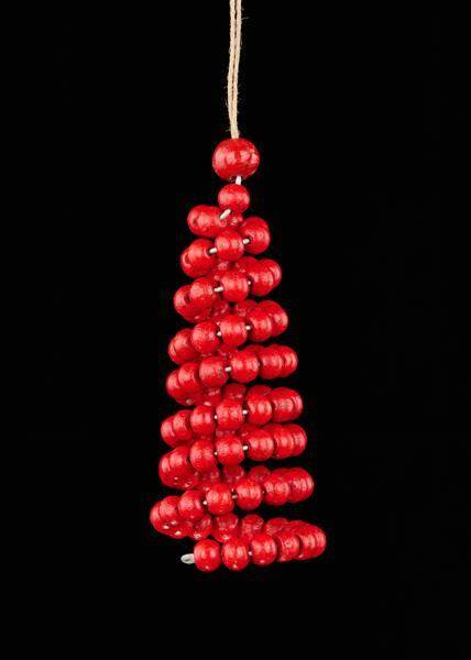 Item 171017 Red Wood Bead Swirl Tree Ornament