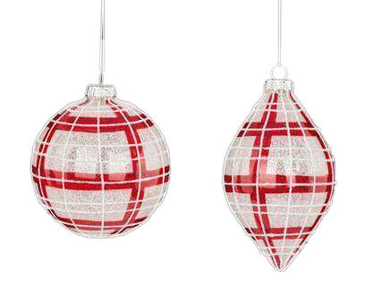 Item 171031 Red And White Stripe Check Frosted Ornament